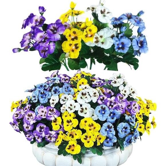 12 Bundles Artificial Flowers UV Resistant Artificial Pansies Faux Plastic - Picture 7 of 7